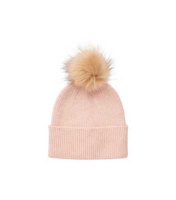 PIECES Pink Knit Faux Fur Bobble Hat
