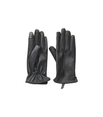 PIECES Black Leather-Look Touchscreen Gloves New Look