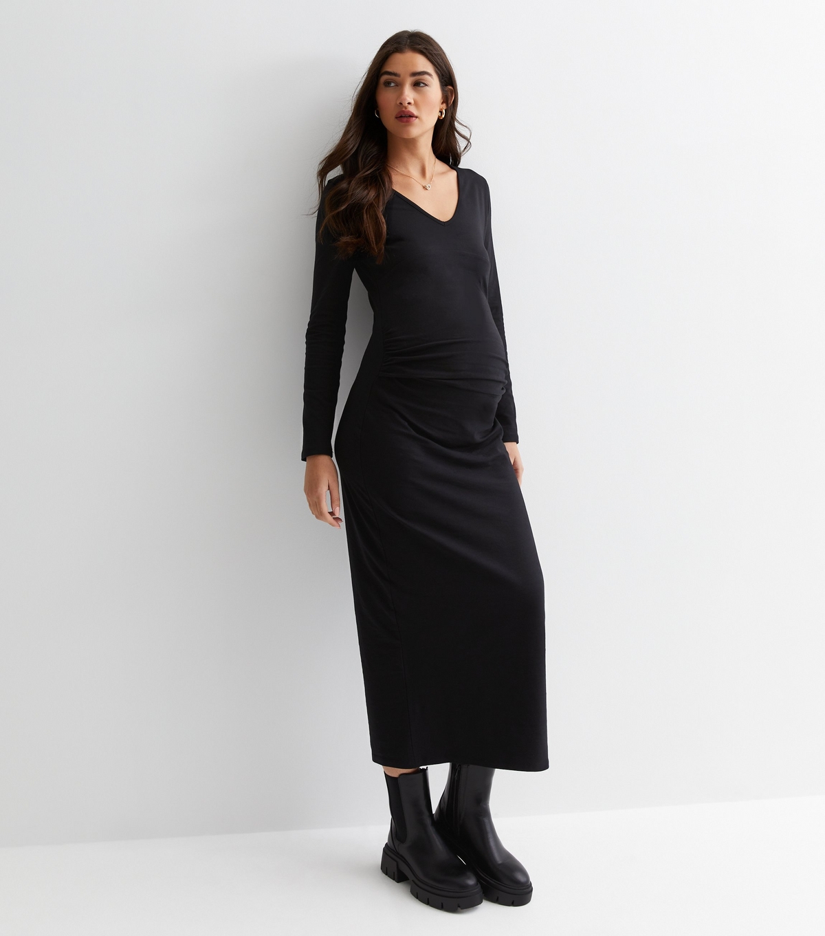 Women's Maternity Black Jersey V Neck Midi Dress New Look