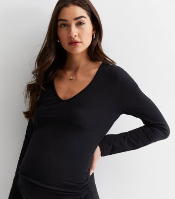Maternity Black Jersey V Neck Midi Dress New Look