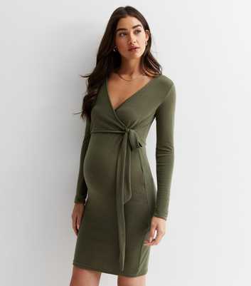 Maternity Dark Green Jersey Notch Neck Midi Nursing Dress