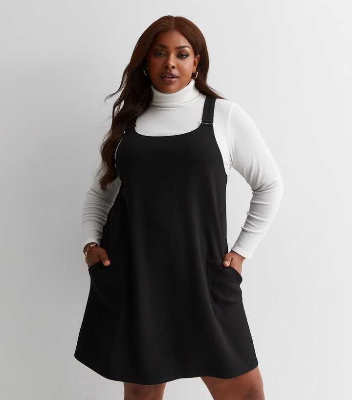 Curves Black Crepe Mini Pinafore Dress