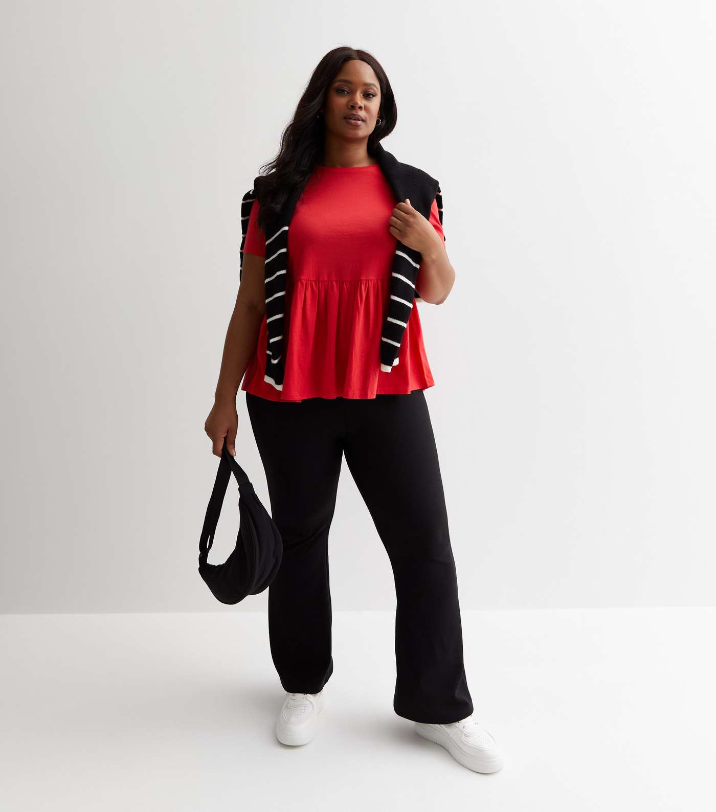 Curves Red Cotton Short Sleeve Peplum Top Image 3