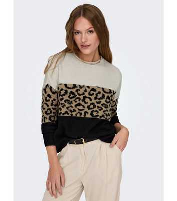 ONLY Black Block Animal Print Knit Jumper