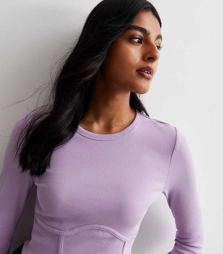 ONLY Lilac Ribbed Long Sleeve Corset Top