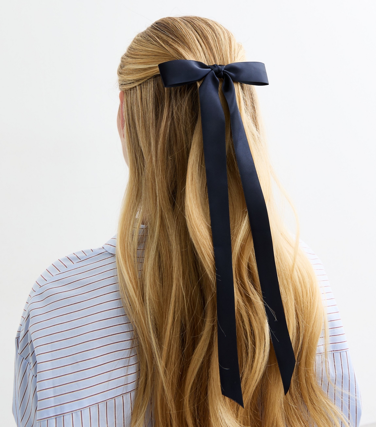 Navy Satin Bow Barrette Hair Clip New Look