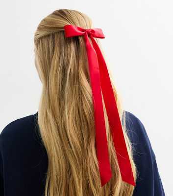 Red Satin Bow Barrette Hair Clip