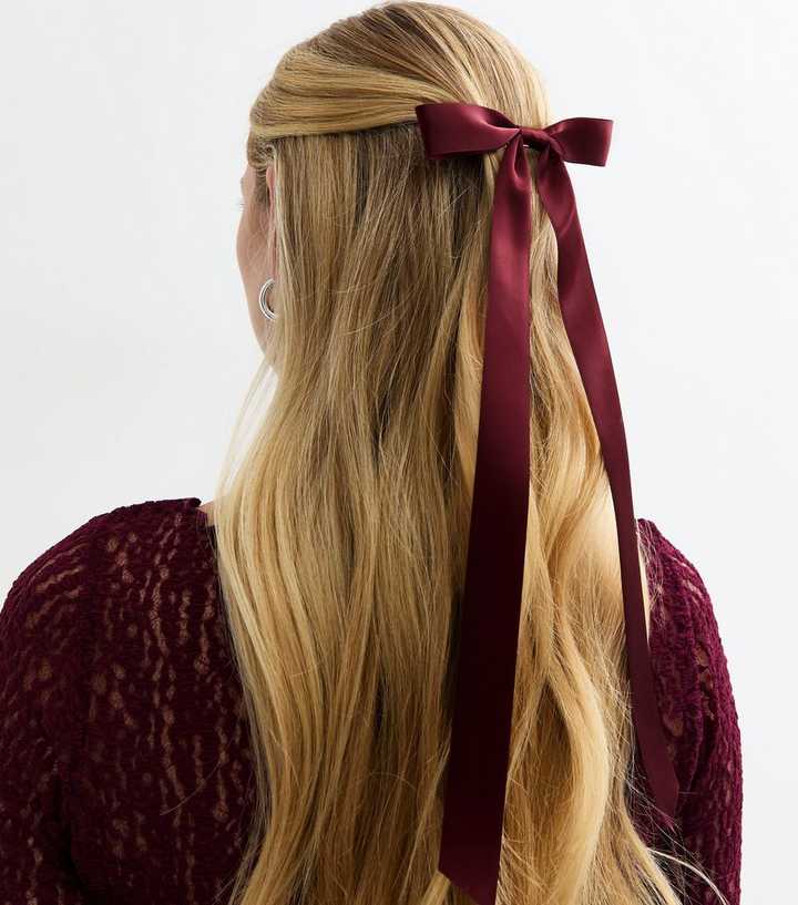 Burgundy Satin Bow Barrette Hair Clip