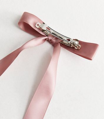 Pink Satin Bow Barrette Hair Clip New Look