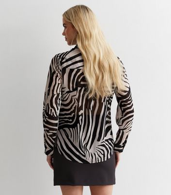 Black Zebra Print Semi Sheer Long Sleeve Shirt New Look
