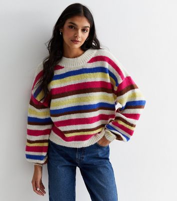 ONLY Multicoloured Stripe Knit Crew Neck Jumper New Look