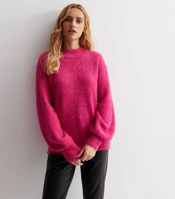 Hot Pink Soft Knit Round Neck Long Balloon Sleeve Knitted Jumper – AX Paris