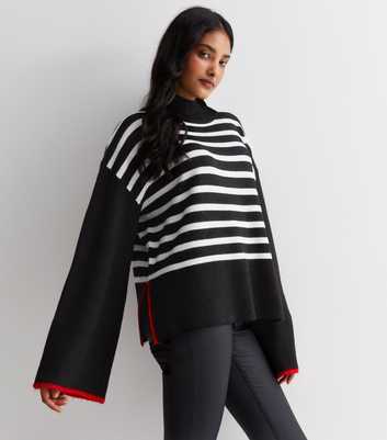 Sunshine Soul Black Knit Stripe Wide Sleeve Jumper