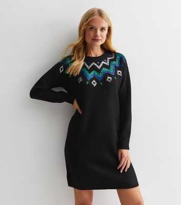 Sunshine Soul Black Sequin Embellished Knit Jumper Dress