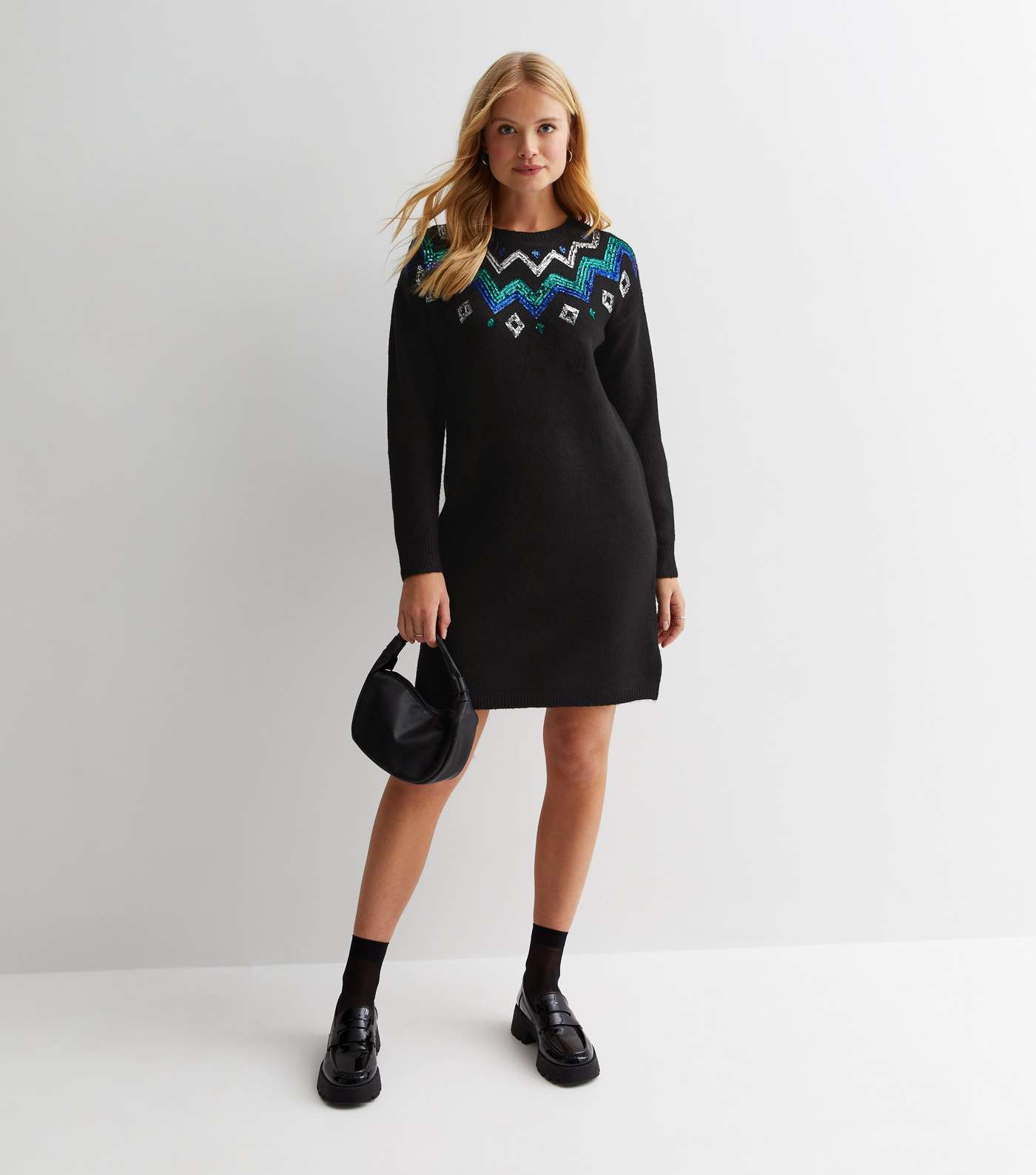Sunshine Soul Black Sequin Embellished Knit Jumper Dress Image 3