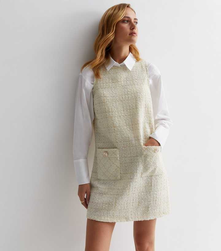 Cream Check Bouclé Mini Pinafore Dress