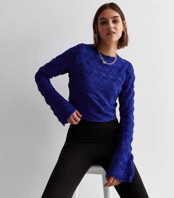 ONLY Blue Textured Jersey Long Sleeve Crop Top