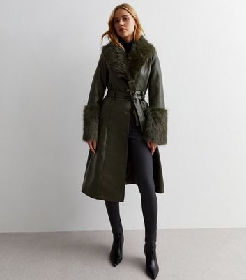 Olive green fur on sale coat