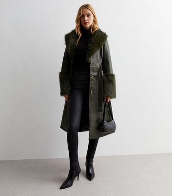 Faux leather shearling outlet coat