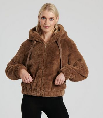 Faux mink shop jacket with hood