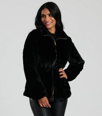 Black fur clearance jacket new look