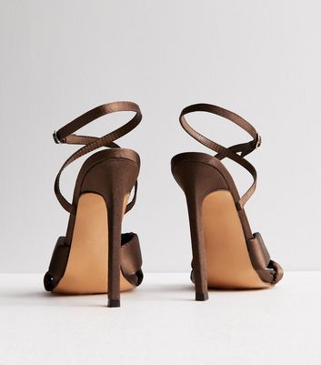 Public Desire Brown Satin Stiletto Heel Sandals New Look