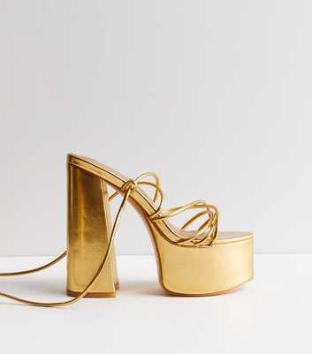Public Desire Gold Flared Block Heel Platform Sandals