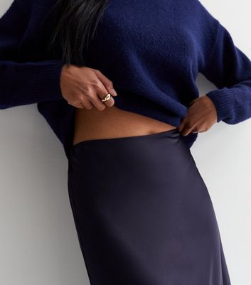 New look petite satin midi cheap skirt in navy