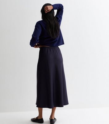 New look petite satin 2024 midi skirt in navy