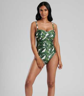 South Beach Green Leaf Print Twist Swimsuit