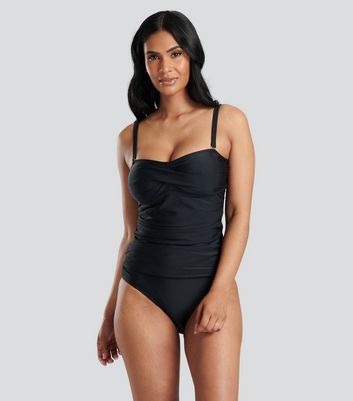 South Beach Black Twist Tummy Control Bandeau Swimsuit New Look