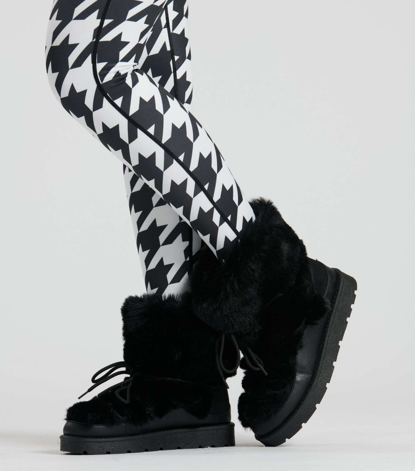 South Beach Black Faux Fur Lace Up Snow Boots