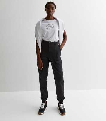 Tall Black Cotton Cuffed Cargo Trousers