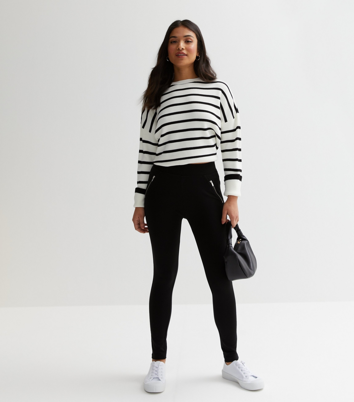 Women's Petite Black Ponte Leggings New Look