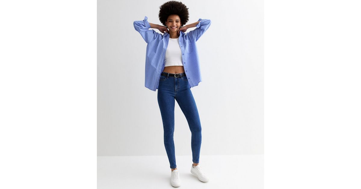 Tall Mid Blue Mid Rise Amie Skinny Jeans | New Look