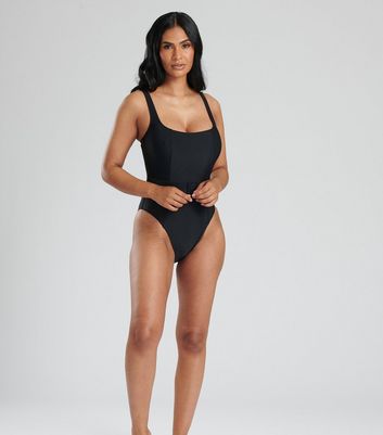 South Beach rib belted swimsuit in black