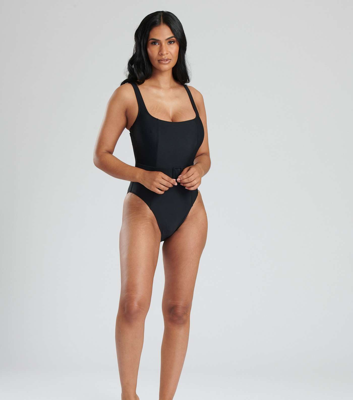 South Beach Black Belted Swimsuit Image 2