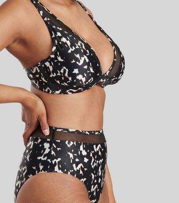 South Beach Black Animal Print Mesh Halter Bikini Set New Look