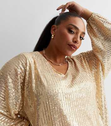 Blue Vanilla Curves Gold Sequin Batwing Blouse