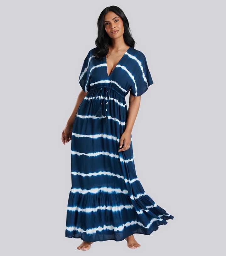 South Beach Navy Stripe Tie Dye Maxi Dress
