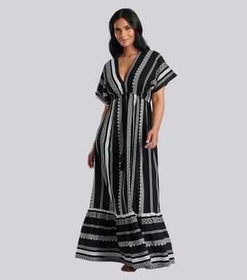 South Beach Black Embroidered V Neck Maxi Dress New Look
