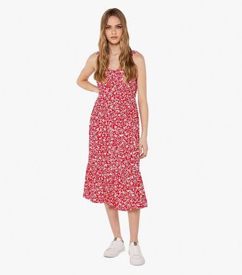 Apricot Red Floral Strappy Midi Dress New Look