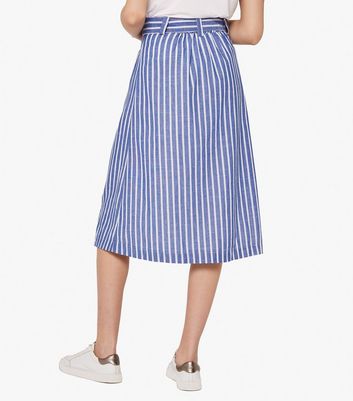 Apricot Blue Stripe Button Front Midi Skirt New Look