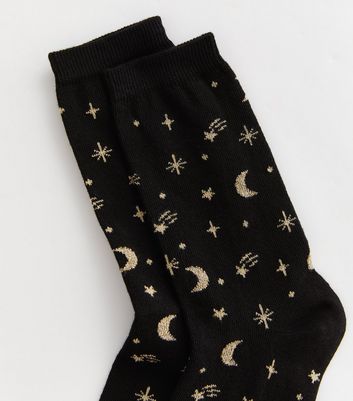Black Glitter Celestial Socks New Look
