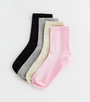 4 Pack Multicoloured Ribbed Ankle Socks New Look