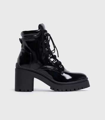 London Rebel Black Lace Up Heeled Boots