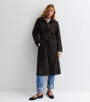 Black longline trench coat online