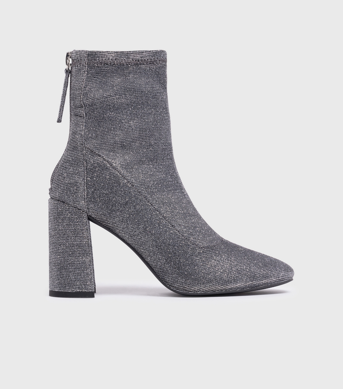 Women's Silver Glitter Pointed Block Heel Sock Boots London Rebel New Look