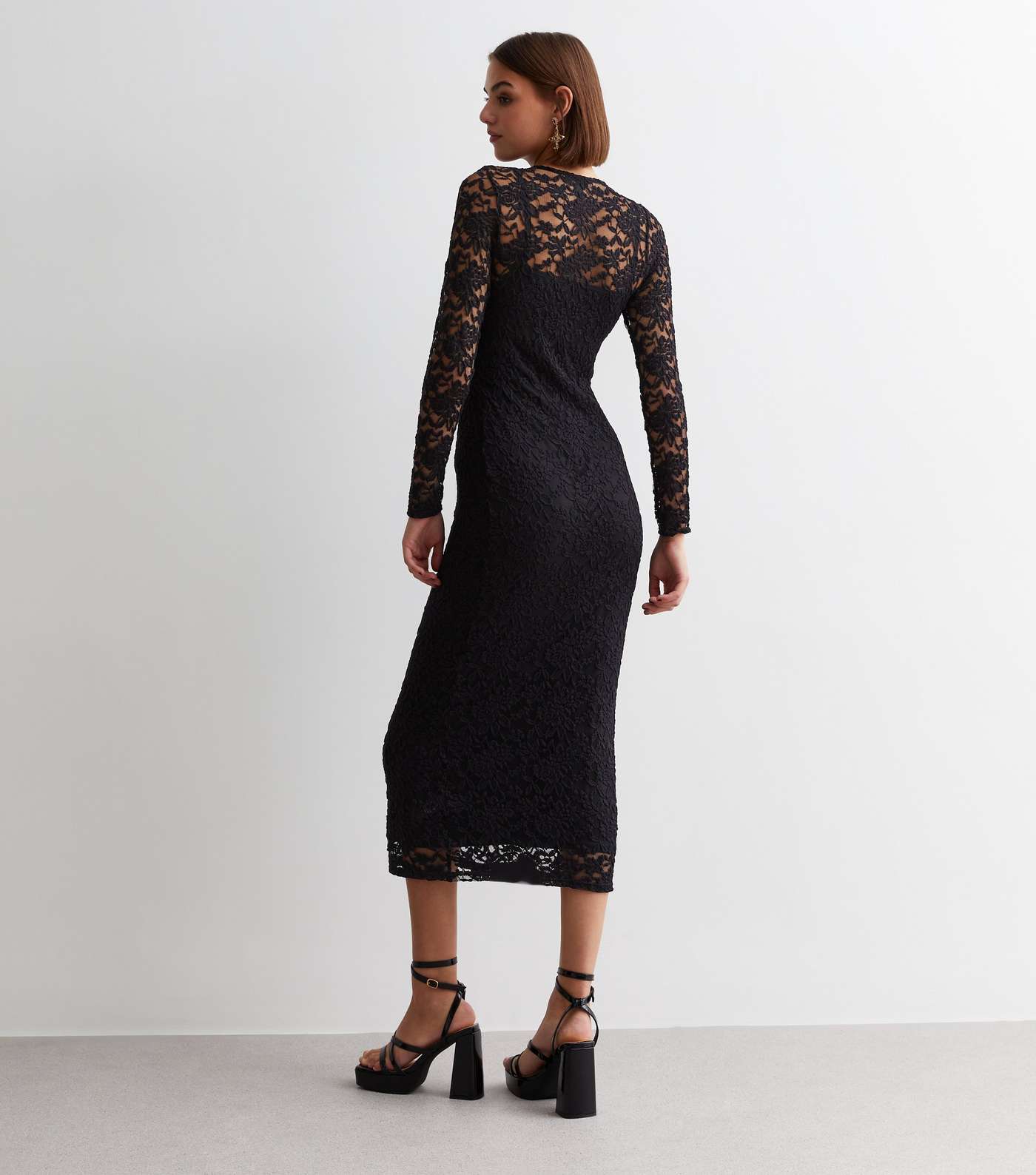 Black Lace Long Sleeve Bodycon Midaxi Dress Image 4