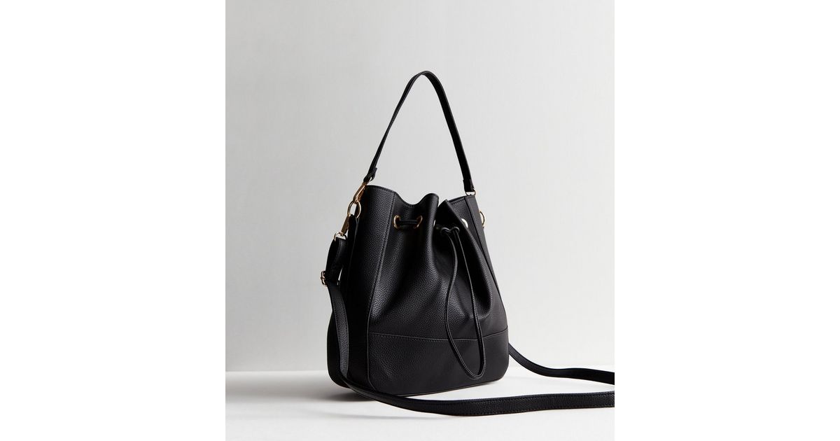 Black Leather-Look Drawstring Bucket Bag | New Look